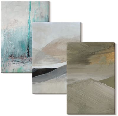 Wallfluent Set van canvas schilderijen - Geschilderde abstracte minimalistische decoraties Canvas Schilderijen Set - set 3 stuks 20x30 cm - Grijs Set van Canvas Prints - Abstractie Canvas Kunst Set - Boheemse Canvas Kunst Set