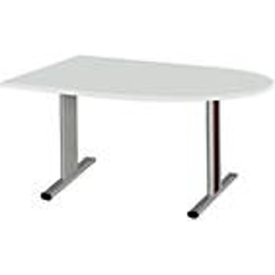 Schäfer Shop  Select Vergadertafel Planova, halve cirkel, 1400 x 1000 mm, lichtgrijs, accentlijst bordeauxpaars