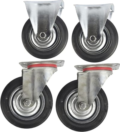 Zwenkwielen Set - Meubelwielen Rubber - Meubels Verplaatsen - Stalen Constructie - 150 mm - Zwart