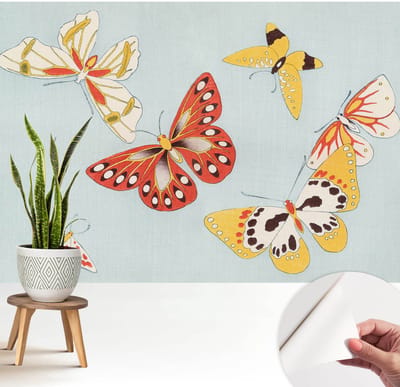 Wallfluent Zelfklevend Behang - Artistieke vlinders Zelfklevend fotobehang - 208x146 cm - Blauw Zelfklevend Behang - Herpositioneerbaar - Voor de slaapkamer, woonkamer en hal Zelfklevend Behang