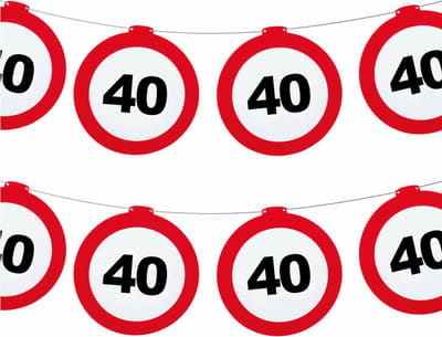 Funny Fashion Verjaardag feestslinger 40 jaar - 2x - papier - verkeersborden - 120 x 21 cm