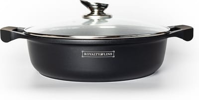 Royalty Line® BR26M Hapjespan Inductie - Ø 26 cm / 3 Liter - Hapjespannen Voor Alle Warmtebronnen - Braadpan Met Glazen Deksel - Antiaanbaklaag - Zwart