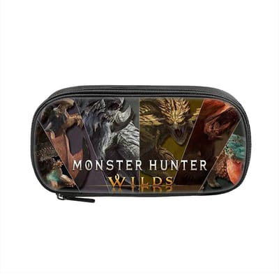 Cartoon Anime Student Grote Capaciteit School Monster Hunter Wilds Etui Tas voor Benodigdheden Rits Etuis