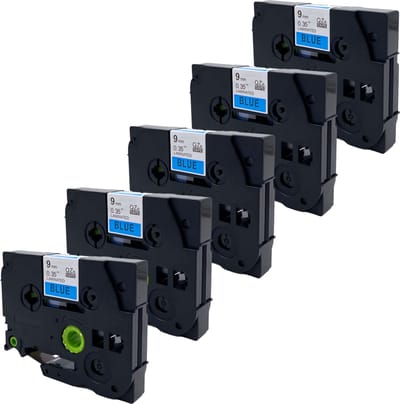 DULA Brother Compatible label tape- Tze-521 - 5 cassettes - Brother P-Touch - Zwart op blauw - 9mm x 8m