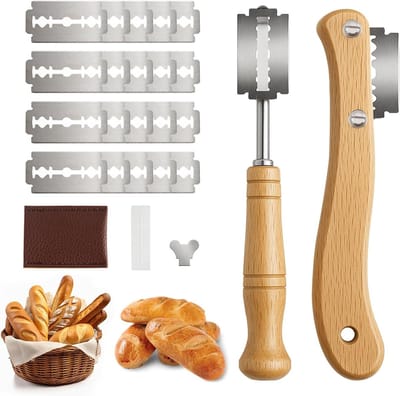 Set van 2 Deegmessen voor Recht en Gebogen Sneden, Broodmes voor Baguette en Brood, Accessoires voor DIY Brooddeeg Patroon en Bakprojecten