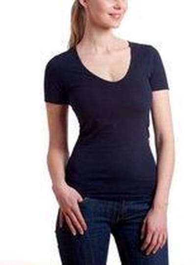 Garage 702 - Dames Bodyfit T-shirt V-hals korte mouw navy S 95% katoen 5% elastan