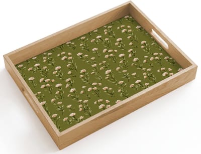 Dienblad hout 40x30 cm - Schootdienblad - Landelijk - Bloemen - Groen - Borrelplank rechthoek - Plateau dienbladen