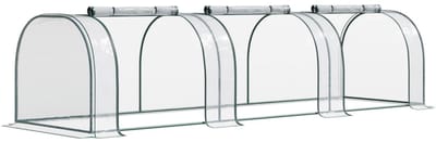 Foliekas - Broeikas met Folie - Tunnelkas - Kas - met 3 Roldeuren- Stalen Frame - Koude Bak - Tuin - Kweektunnel - Kweekkas - Kastunnel - Groentekas - Plantenhuis - Plantenteelt - Plant- en Oppotruimte - 350 x 100 x 80 cm - Groen
