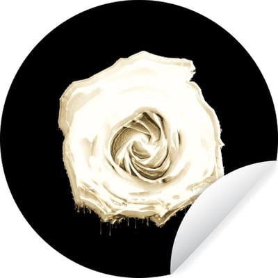 WallCircle® - Behangcirkel 140x140 cm - Muurstickers Roos - Bloemen - Wit - Zwart - Muurcirkel woonkamer - Wandcirkel slaapkamer - Kamer decoratie zelfklevend - Muurdecoratie accessoires