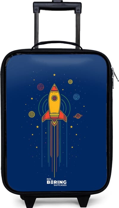 NoBoringSuitcases.com® - Kinderkoffer jongen - Kindertrolley meisje - Raket - Planeten - Sterren - Koffer kind lichtgewicht - Reiskoffer trolley voor kinderen - Koffertje met lichtgevende wieltjes - Rolkoffer zwart