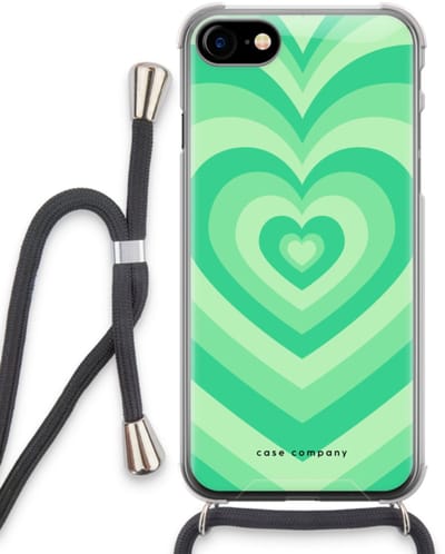 Case Company® - Hoesje met koord geschikt voor iPhone SE 2020 hoesje met Koord - Hart Groen - Telefoonhoesje met Zwart Koord - Bescherming aan alle Kanten en Over de Schermrand
