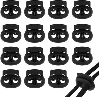 Cosensi - Cord Stopper - 2 Holes - Hoogwaardige kwaliteit - Zwart - Trekkoord Stopper - Voor kleding en tassen - Pack van 15 stuks
