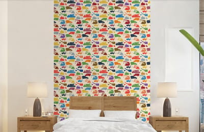Behang - Fotobehang Patronen - Kraan - Boot - Jongens - Kinderen - Kids - Breedte 140 cm x hoogte 220 cm