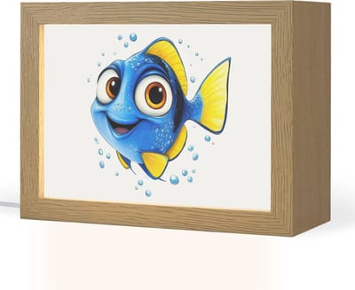 Nachtlampje 20x15 cm - Kinder lampje - Doktersvis - Blauw - Vis - Spetters - Tafellamp kinderkamer - Slaapkamer lamp - Bedlamp kinderen - Kinderlampje stopcontact - Wandlamp babykamer - Nachtlampjes