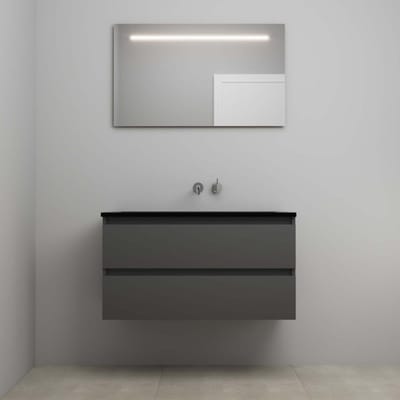 On-Line Badkamermeubelset - 100 cm - Voorgemonteerd - Ladestructuur - Acryl Wastafel - zonder Kraangat - Spiegel met LED-Verlichting - Mat Antraciet