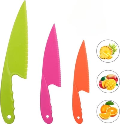 Kindermessen Set van 3 - Verschillende Maten - Neon - Kunststof - Helpen met Koken