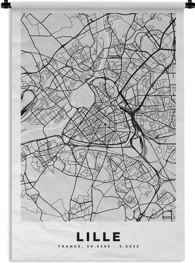 Wandkleed - Wanddoek - Plattegrond - Lille - Stadskaart - Kaart - Frankrijk - 120x180 cm - Wandtapijt
