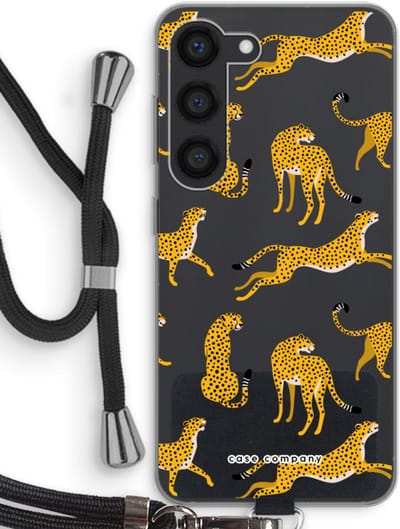 Case Company® - Hoesje met koord geschikt voor Samsung Galaxy S23 hoesje met Koord - Luipaard - Telefoonhoesje met Zwart Koord - Bescherming aan alle Kanten en Over de Schermrand