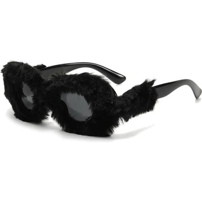 Y2K Zachte Volledig Wolle Punk Zonnebrillen Voor Dames Voor Heren Trend Bont Fluweel Roze Zonnebrillen Sexy Dame Luxe Designer Brillen