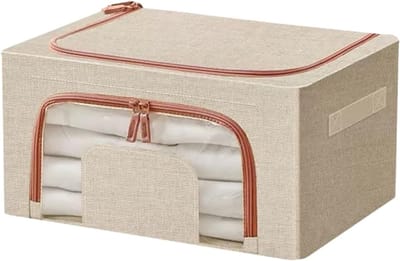 Opbergzak Kleding - Opbergbox Linnen - Seizoensopslag Beddengoed - Ademend Katoen Linnen - 40x30x20CM - Naturel