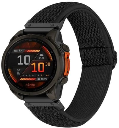 By Qubix - Geschikt voor Garmin bandje - 26mm Quickfit - Elastische Solo Loop nylon bandje - Zwart - Geschikt voor Garmin Epix Pro Gen 2 (51mm) / Quatix 7X / 6X & Tactix 7 (pro)