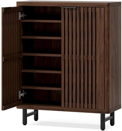 Schoenenkast Madule met deuren - Walnoot - Schoenenrek - 110cm - 6 laags - Houten opbergkast