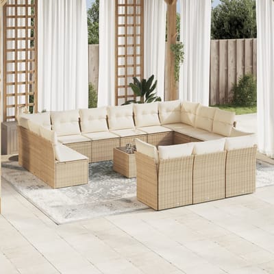 vidaXL - 14-delige - Loungeset - met - kussens - poly - rattan - beige