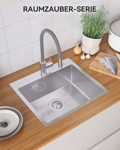 SOFETIY MAX spoelbakken 50 x 45 cm, Vierkante RVS Geborstelde Wasbak, 2 Bak, Keukenwasbak voor Inbouw- of Bovenmontage