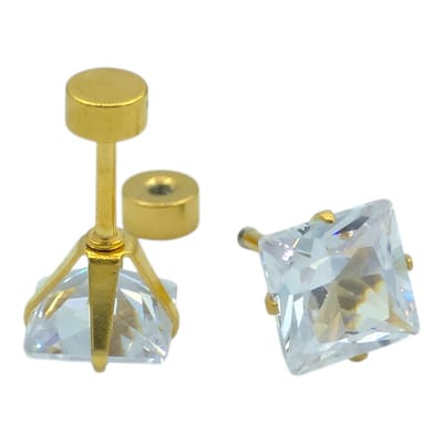Steen oorknopjes - Goudkleurig - Prinses geslepen CZ steen 7mm / 2.5ct