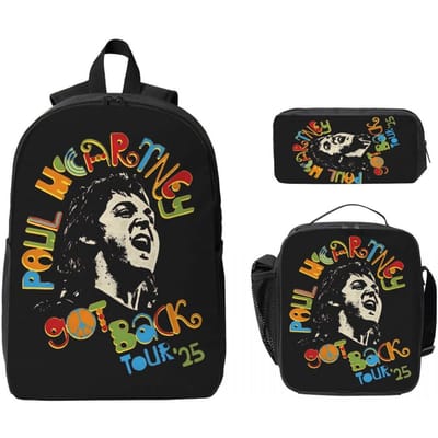 Paul McCartney Got Back Tour 2025 Rugzak Set voor Jongen Meisje Etui Sets Schooltas Sets met Lunchbox Voor School Leerlingen Daypack black