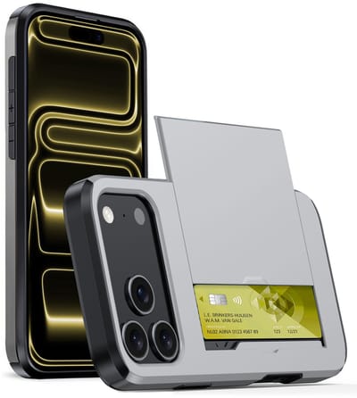 Hoesje Geschikt voor iPhone 17 Pro Hoesje Case Pashouder Hard Cover - Hoes Geschikt voor iPhone 17 Pro Hoesje Met Kaarthouder - Grijs