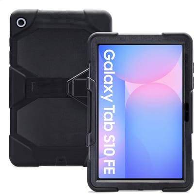 Xccess Tablethoes geschikt voor Samsung Galaxy Tab S10 FE Hoes Hard Kunststof,Siliconen | Xccess Survivor Essential Backcover | Schokbestendig Galaxy Tab S10 FE Telefoonhoesje | Anti Shock Proof + Standaard - Zwart