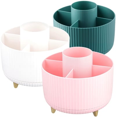 Dailygoods- Make-up Organizer Draaibaar - Cosmetica Organizer - 3-delige Set - 360 Graden - 5 Vakken - Duurzaam Kunststof