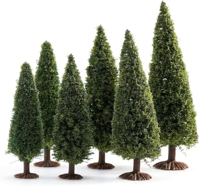 6 Stuks Miniatuur Bomen voor Diorama's | Model Trees voor Spoorweg en Landschap | Plastic Groene Cedar en Dennen Figuren