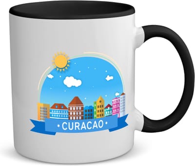 Akyol - curacao koffiemok - theemok - zwart - Wereld - vakantieliefhebber - antillen - handelskade - 350 ML inhoud