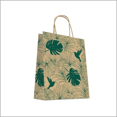 Papieren Draagtassen op graspapier - Botanische print - 50 Stuks - (24x12x31cm) - Tassen van gras papier - met gedraaide handvatten - Milieubewust