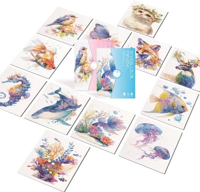 Aquarel werkboek - Aquarelboek - Set aquarelkleurpapier - Alles-in-één zakwaterverfboek - Creatieve aquarelkunst en knutselwerkjes - DIY lijntekenkleurpapier - Geschikt voor volwassenen en kinderen - Dieren - 19*14,4 cm