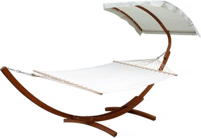 Hangmat met onderstel - Lounge bed - Buiten ontspannen - Inclusief zonnedak - XL formaat - Ecru