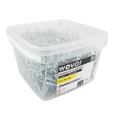Wovar Voordeelemmer Spaanplaatschroeven Verzinkt 5.0 x 80 mm Torx 20 Deeldraad | 500 stuks