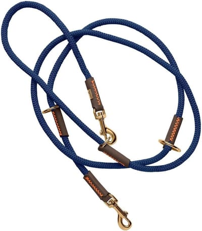 Verstelbare Hondenriem - Hondenlijn Touw Leer - Flexibele Wandelingen - 3-voudig Verstelbaar - 200 cm - Donkerblauw Bruin