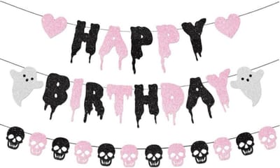 Roze Halloween Banner met Spoken - Decoratie voor Feest & Kinderfeestje