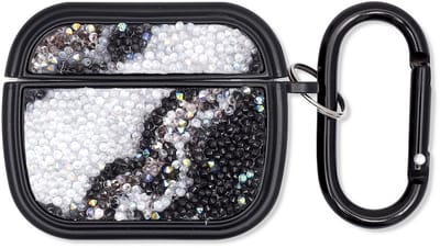 Casemania Hoesje Geschikt voor Apple AirPods 3 - Zwart - Diamant Marmer Glitter Cover met Ring en Sleutelhanger