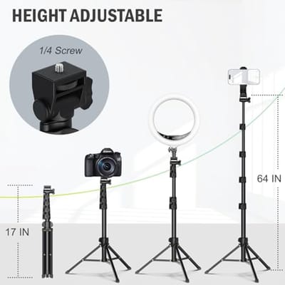 64 Inch Statief voor Mobiele Telefoon en Camera - Verstelbaar en Stevig met Afstandsbediening