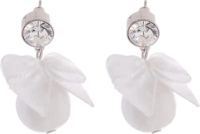 Behave - Oorstekers met strikje en kristal - romantisch wit - chic