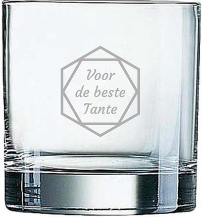 Gegraveerde Whiskeyglas 38cl voor de beste Tante in hexagon