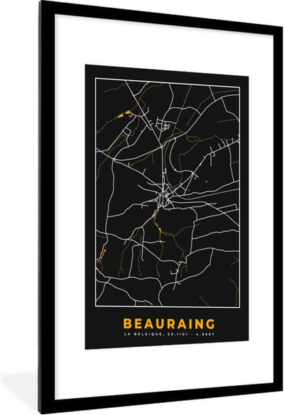 Fotolijst incl. Poster - Gold - Stadskaart - Beauraing - Plattegrond - Kaart - 60x90 cm - Posterlijst