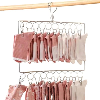 Wasclip organizer - Dubbele laag hangers - Kleding drogen - Antislip klemmen - Compact ontwerp - Zilverkleurig