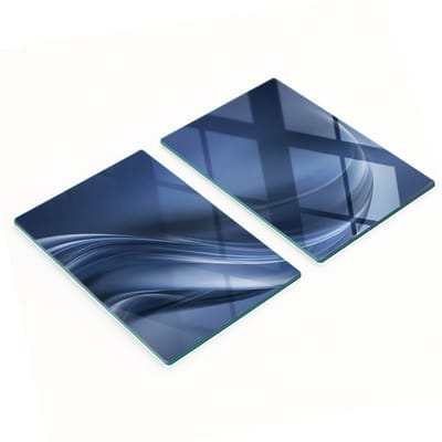 Twee decoratieve snijplanken van gehard glas met een grijs golfpatroon, 2x40x52 cm