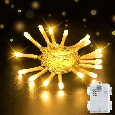 Lichtsnoer voor buiten met batterij, 2 meter, 20 LED warmwit, met timer en waterdicht IP65 voor binnen en buiten