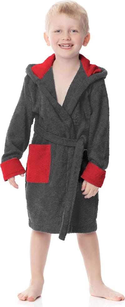 Ladeheid Kinderen Badjas met Capuchon - Wasmachine bestendig - Katoen - Badstof - LA-LA40-103-DG - Graphite/Rot (D07/D10) - 98-104